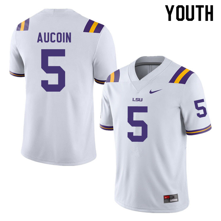 Youth #5 Alex Aucoin LSU Tigers College Football Jerseys Sale-White